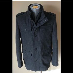 Black Wool Blend Peacote Jacket Coat